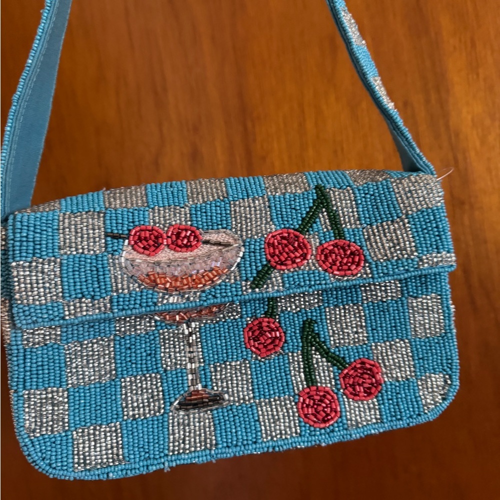 Anthropologie Fiona Blue and Silver Beaded Bag